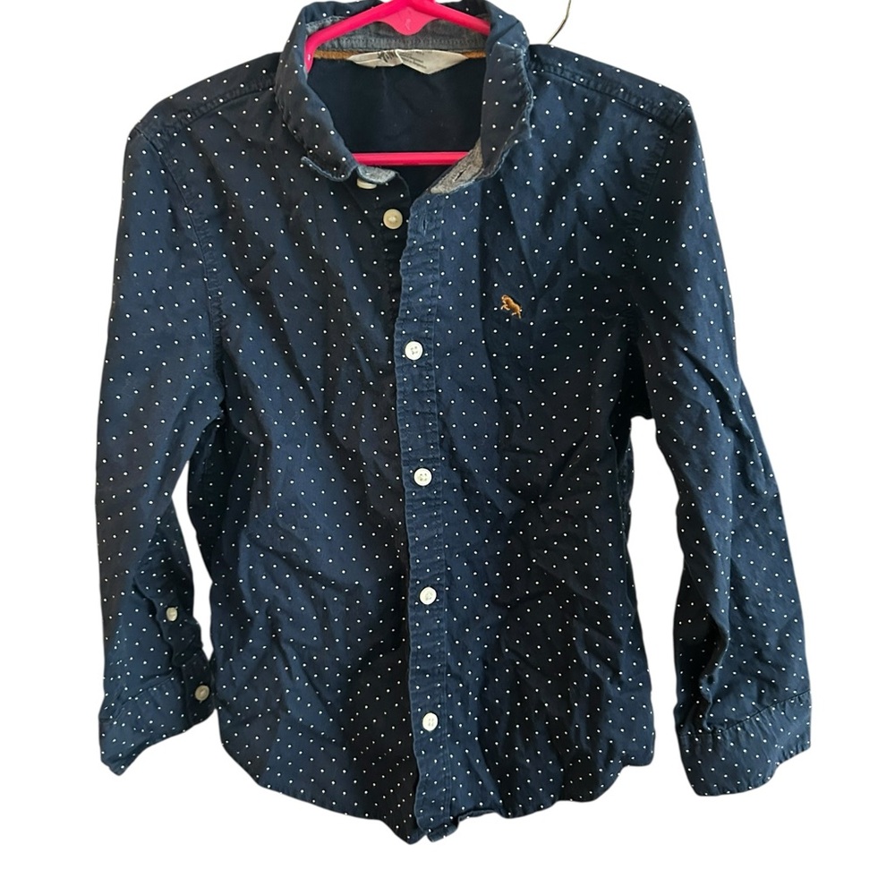 H&M Dark Blue Button Down Shirt with White Dots Boys Age 6